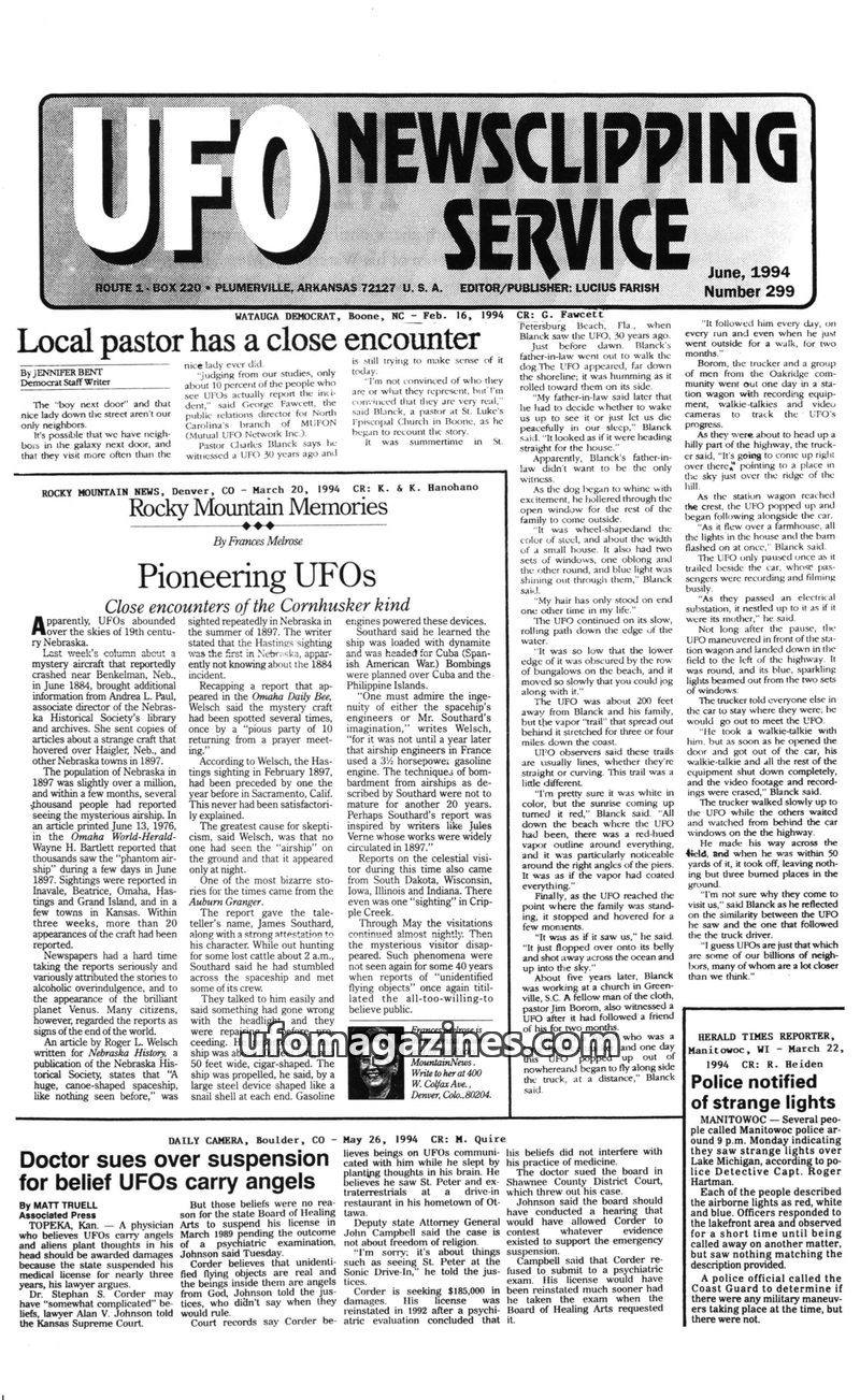 Cover of UFO Newsclipping Service - 1994 06 - no 299