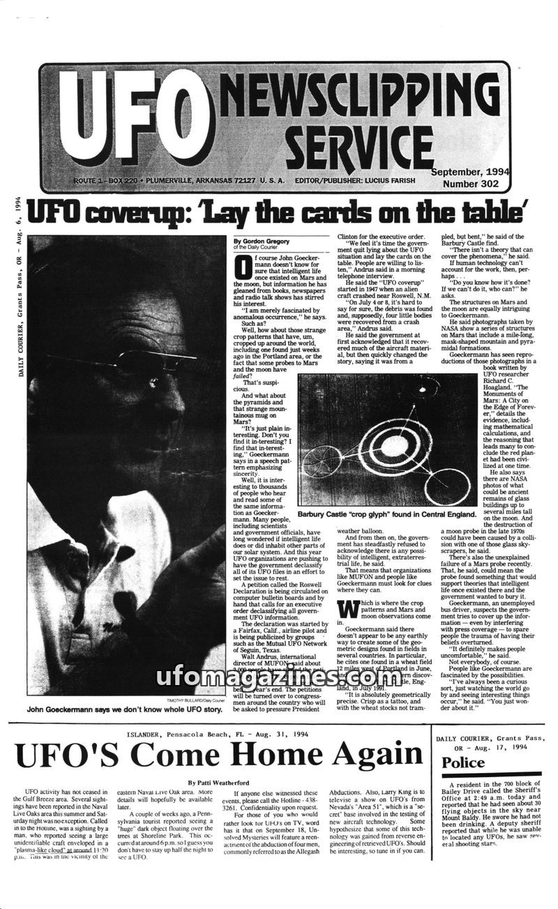 Cover of UFO Newsclipping Service - 1994 09 - no 302
