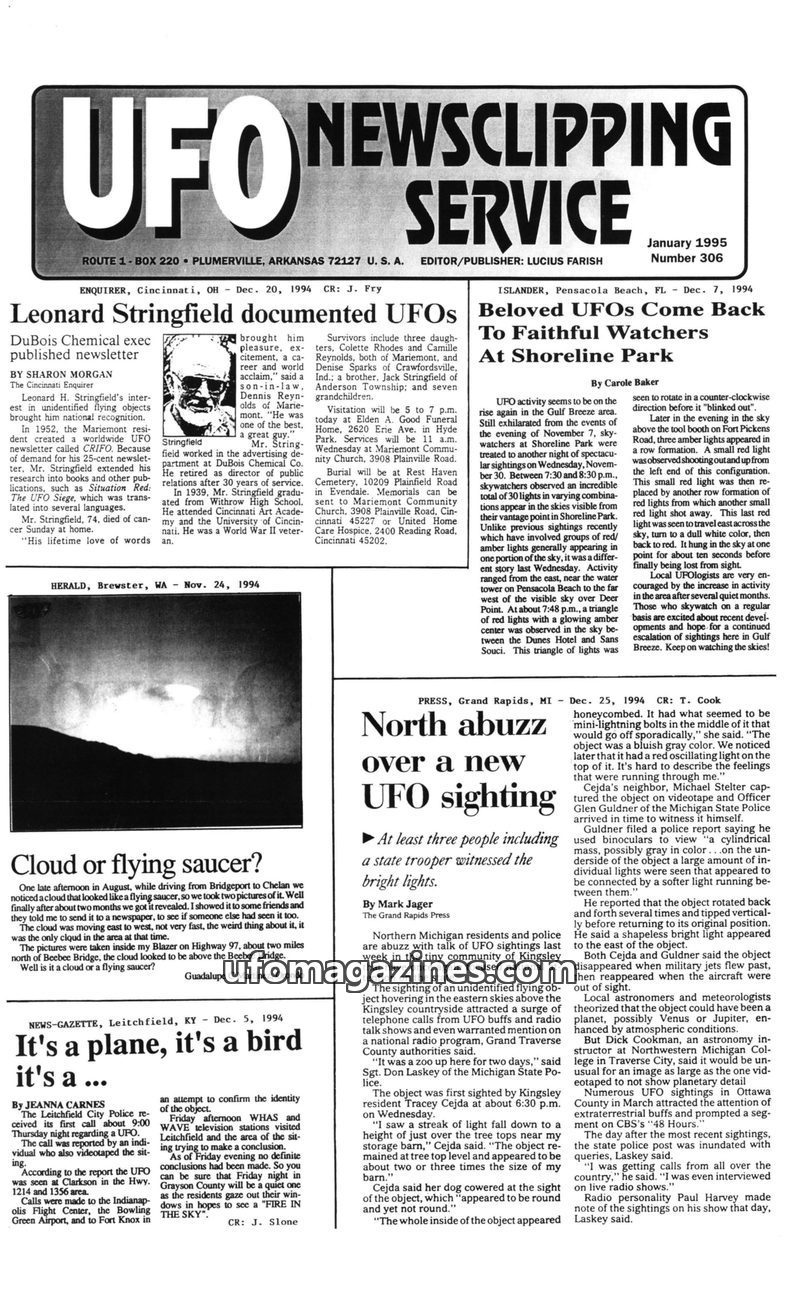 Cover of UFO Newsclipping Service - 1995 01 - no 306