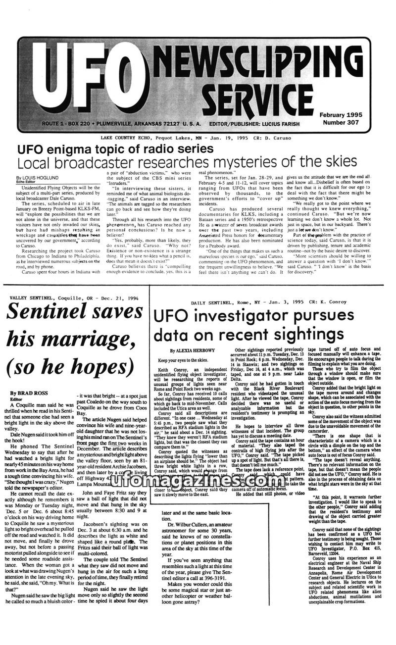 Cover of UFO Newsclipping Service - 1995 02 - no 307