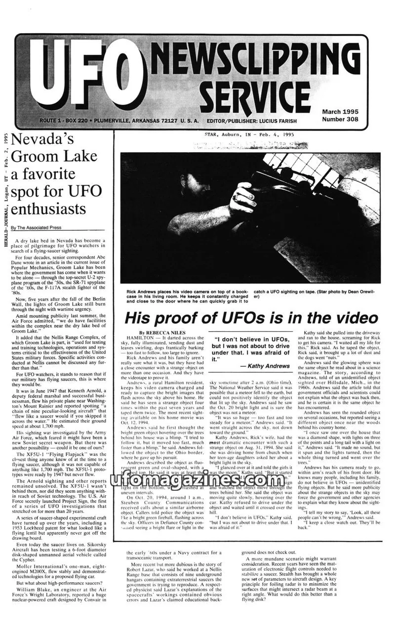 Cover of UFO Newsclipping Service issue March 1995: UFO NEWSCLIPPING SERVICE