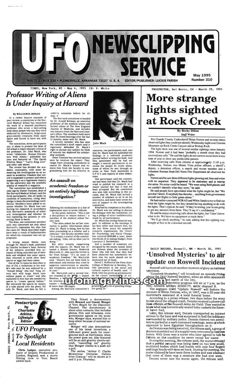 Cover of UFO Newsclipping Service - 1995 05 - no 310