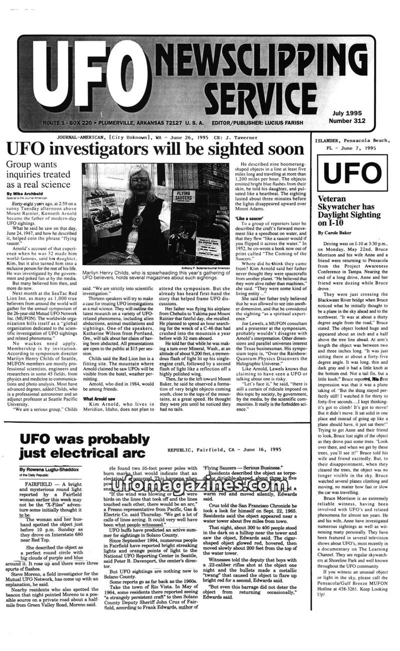 Cover of UFO Newsclipping Service issue Number 312: UFO NEWSCLIPPING SERVICE
