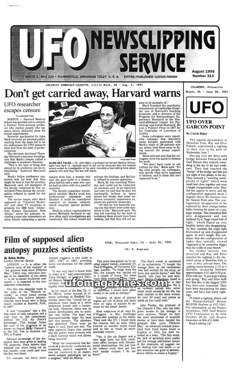 Cover of UFO Newsclipping Service - 1995 08 - no 313