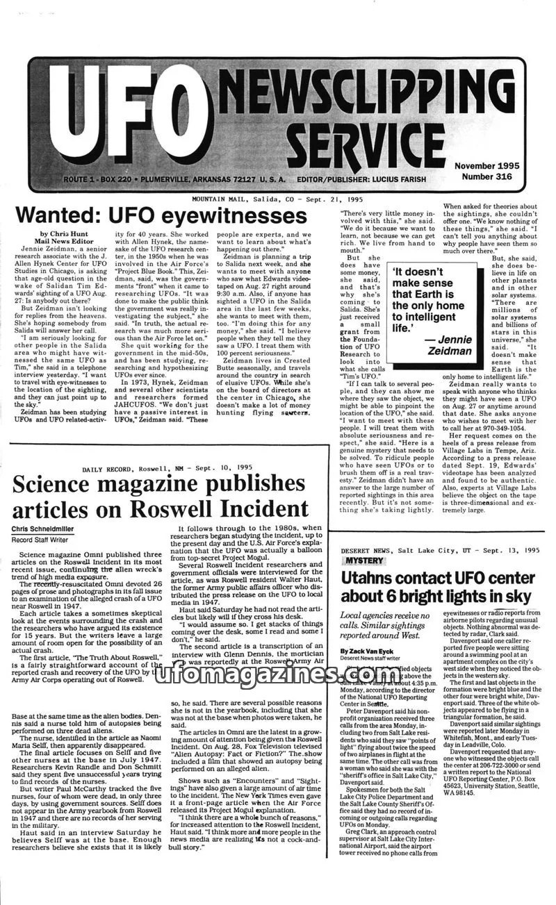 Cover of UFO Newsclipping Service issue Number 316: UFO NEWSCLIPPING SERVICE