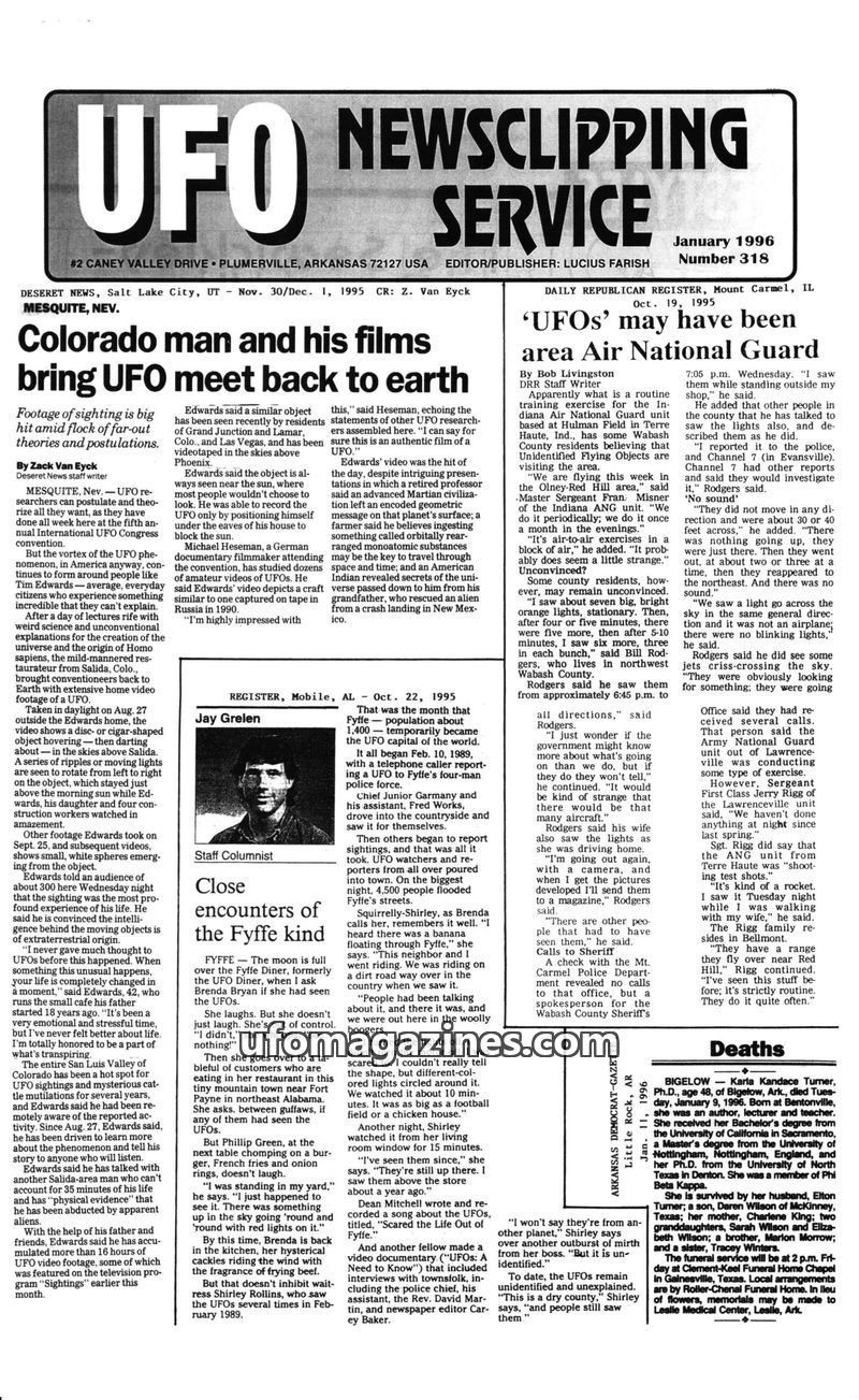 Cover of UFO Newsclipping Service - 1996 01 - no 318