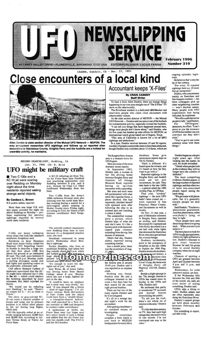 Cover of UFO Newsclipping Service - 1996 02 - no 319