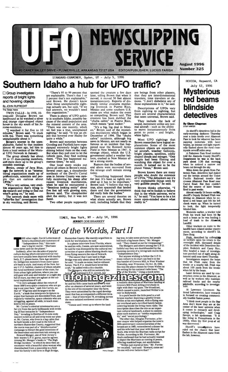 Cover of UFO Newsclipping Service issue Number 325: UFO NEWSCLIPPING SERVICE