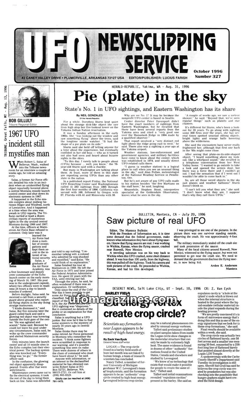 Cover of UFO Newsclipping Service issue Number 327: UFO NEWSCLIPPING SERVICE