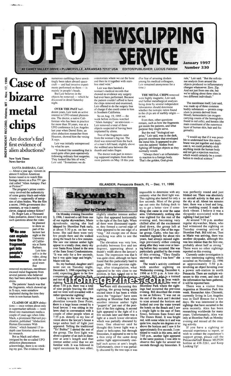 Cover of UFO Newsclipping Service - 1997 01 - no 330