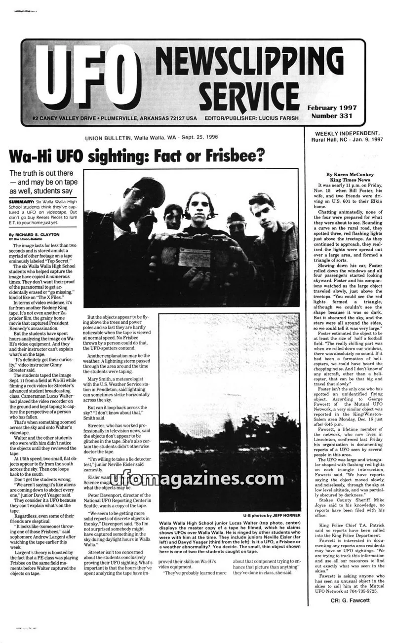 Cover of UFO Newsclipping Service issue Number 331: UFO NEWSCLIPPING SERVICE