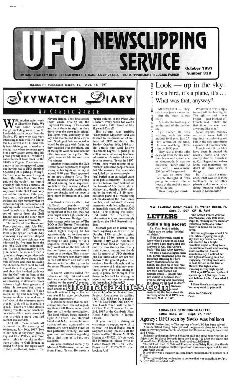 Cover of UFO Newsclipping Service issue Number 339: UFO NEWSCLIPPING SERVICE