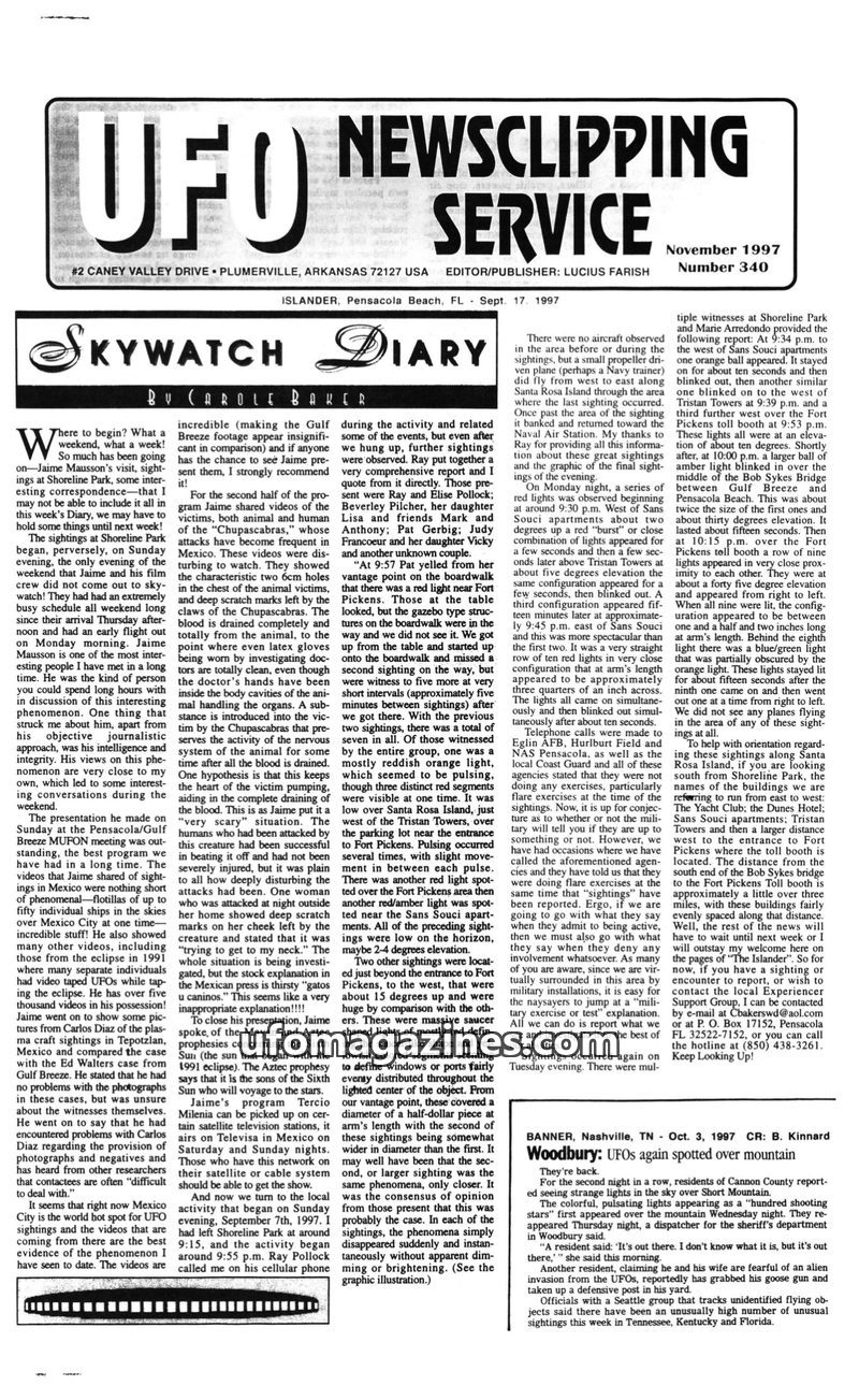 Cover of UFO Newsclipping Service - 1997 11 - no 340