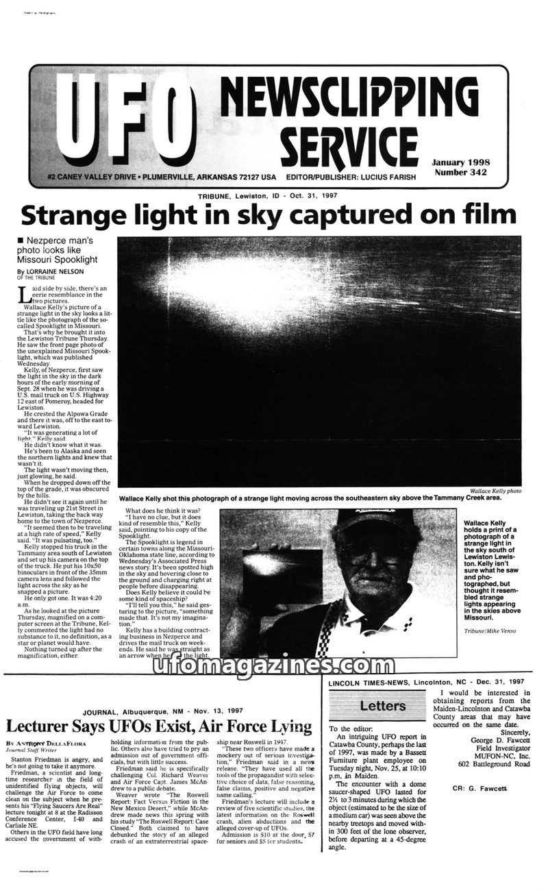 Cover of UFO Newsclipping Service - 1998 01 - no 342