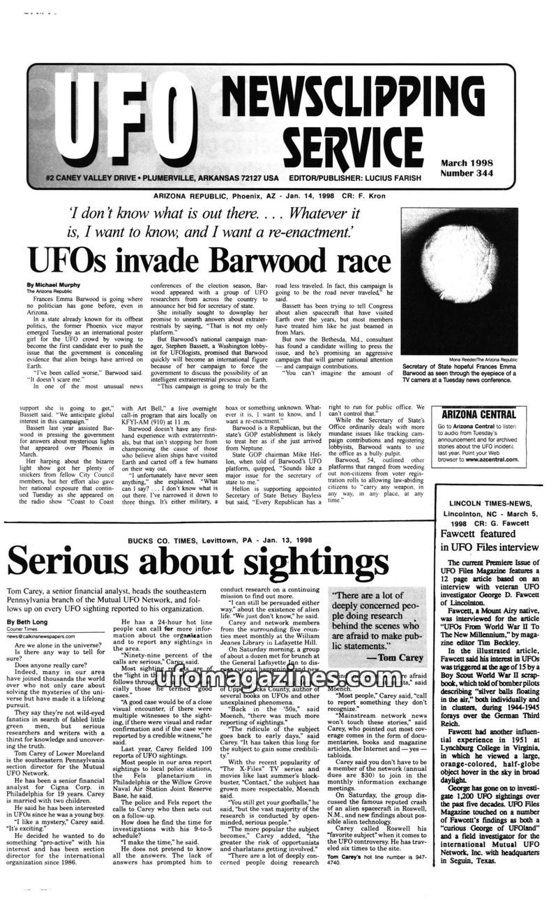 Cover of UFO Newsclipping Service - 1998 03 - no 344