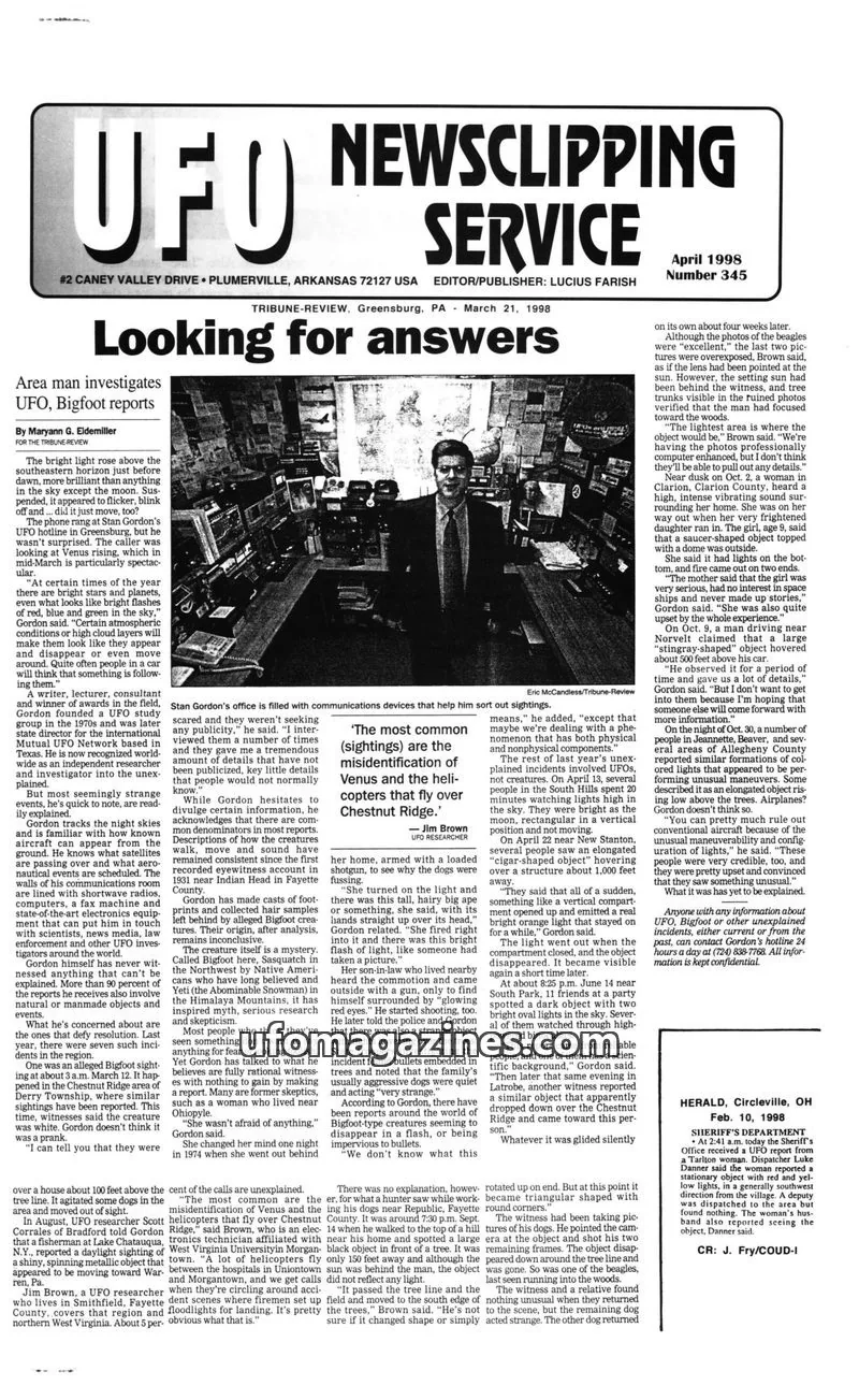 Cover of UFO Newsclipping Service issue Number 345: UFO NEWSCLIPPING SERVICE