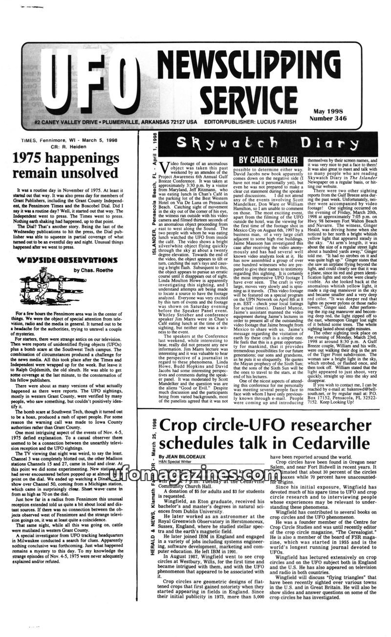 Cover of UFO Newsclipping Service - 1998 05 - no 346