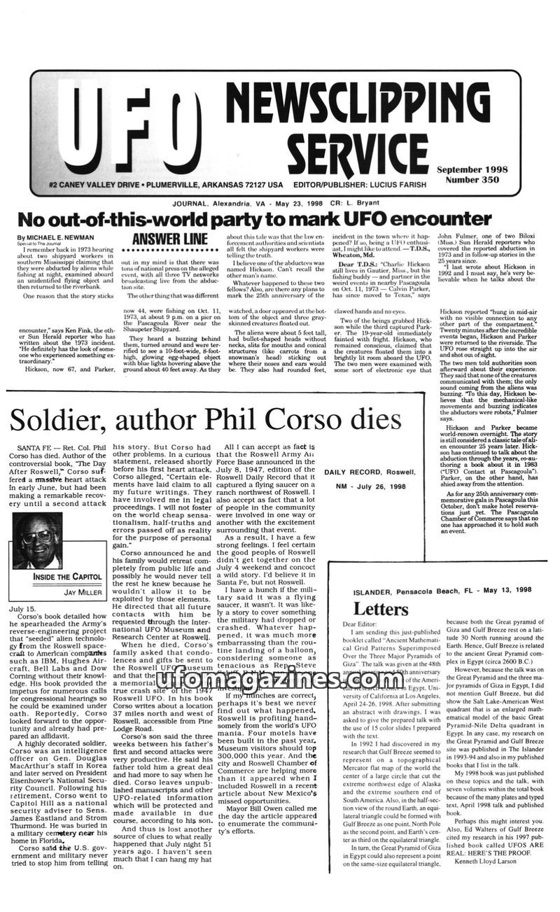 Cover of UFO Newsclipping Service - 1998 09 - no 350