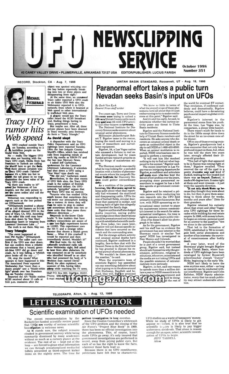 Cover of UFO Newsclipping Service - 1998 10 - no 351