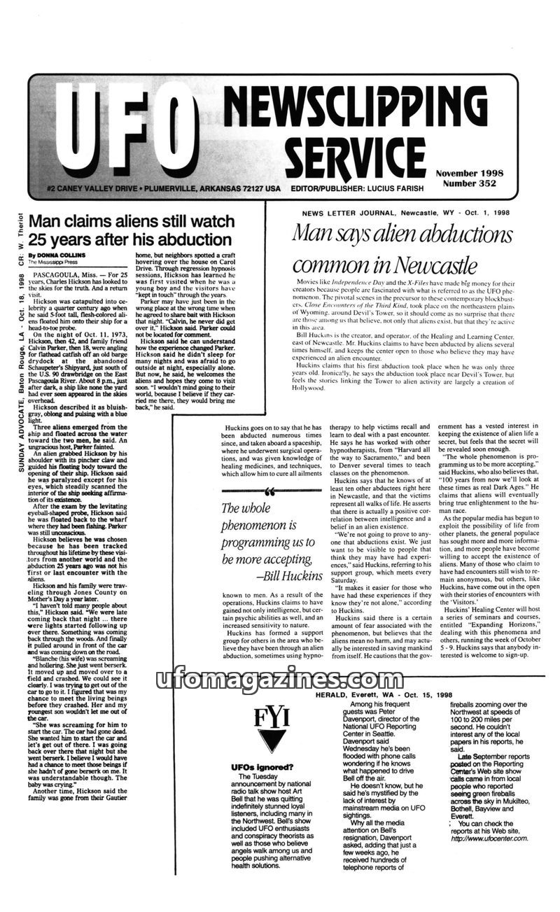Cover of UFO Newsclipping Service - 1998 11 - no 352