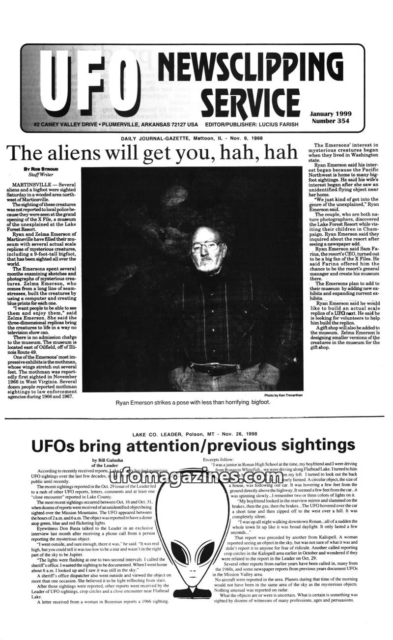 Cover of UFO Newsclipping Service issue January 1999 Number 354: UFO NEWSCLIPPING SERVICE