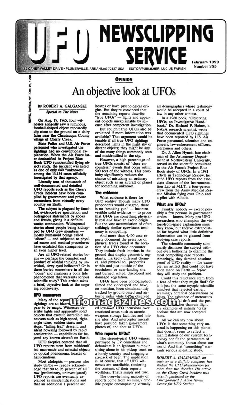 Cover of UFO Newsclipping Service issue Number 355: UFO NEWSCLIPPING SERVICE