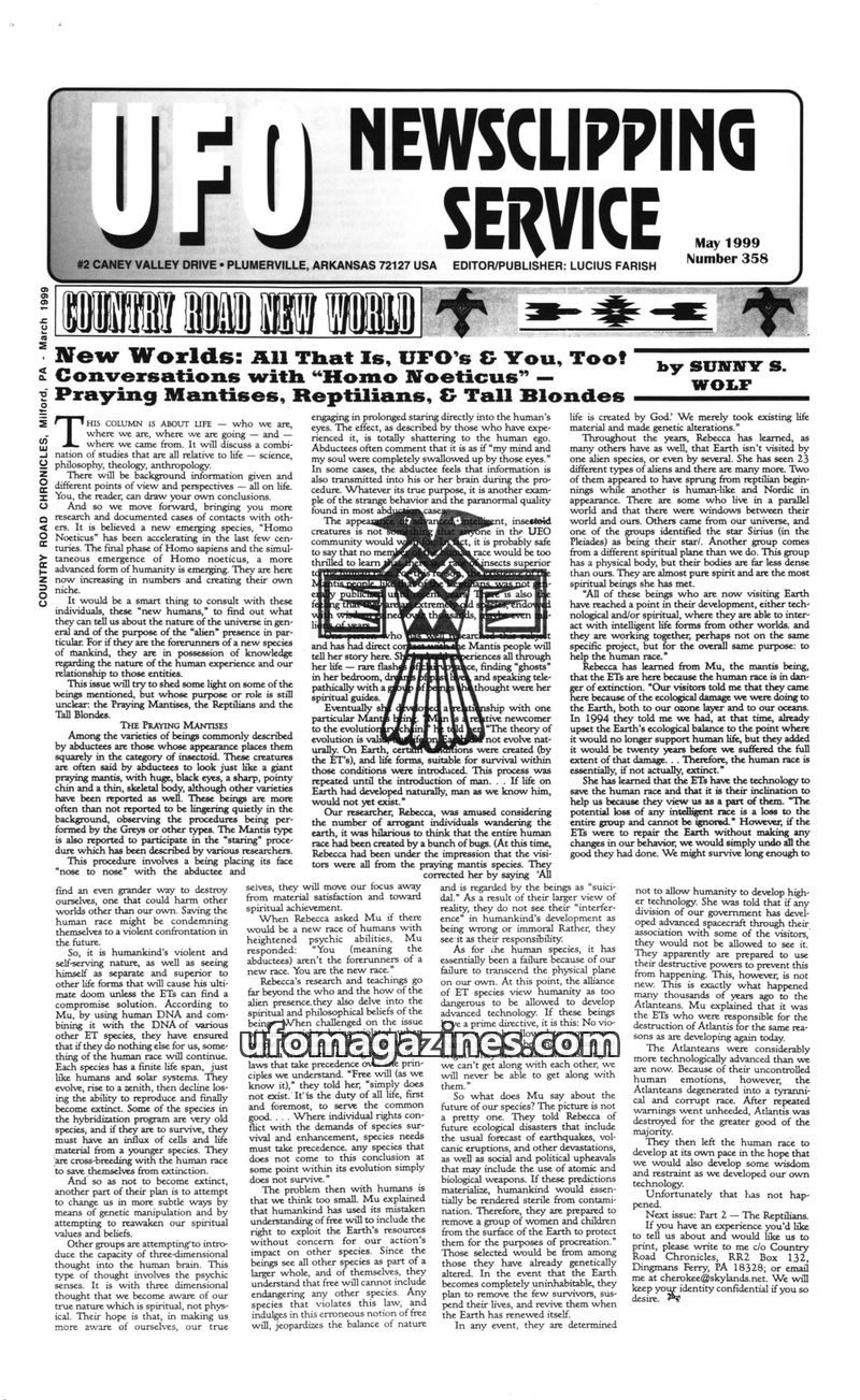 Cover of UFO Newsclipping Service - 1999 05 - no 358