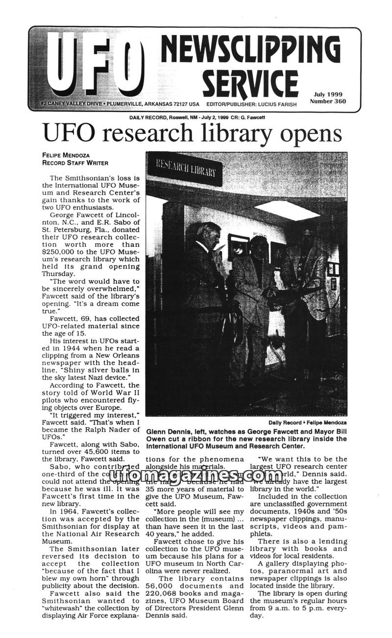 Cover of UFO Newsclipping Service - 1999 07 - no 360