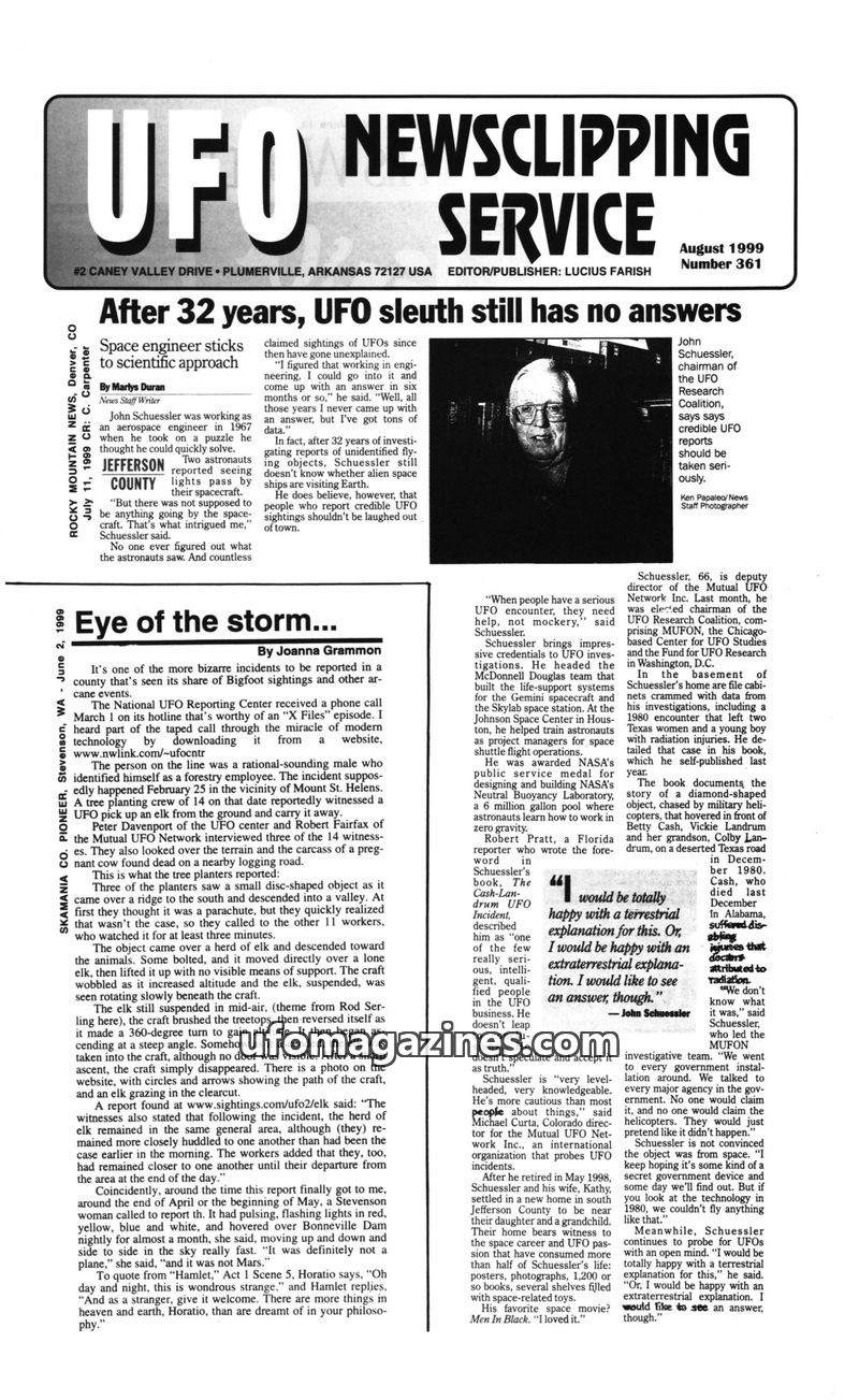 Cover of UFO Newsclipping Service - 1999 08 - no 361