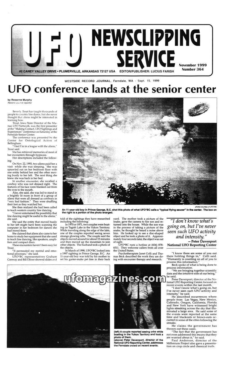 Cover of UFO Newsclipping Service - 1999 11 - no 364