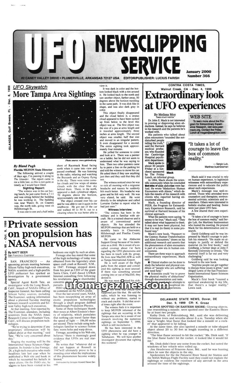 Cover of UFO Newsclipping Service - 2000 01 - no 366