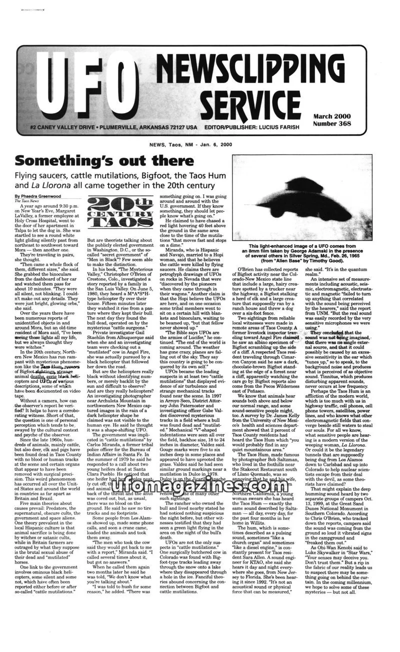 Cover of UFO Newsclipping Service issue Number 368: UFO NEWSCLIPPING SERVICE