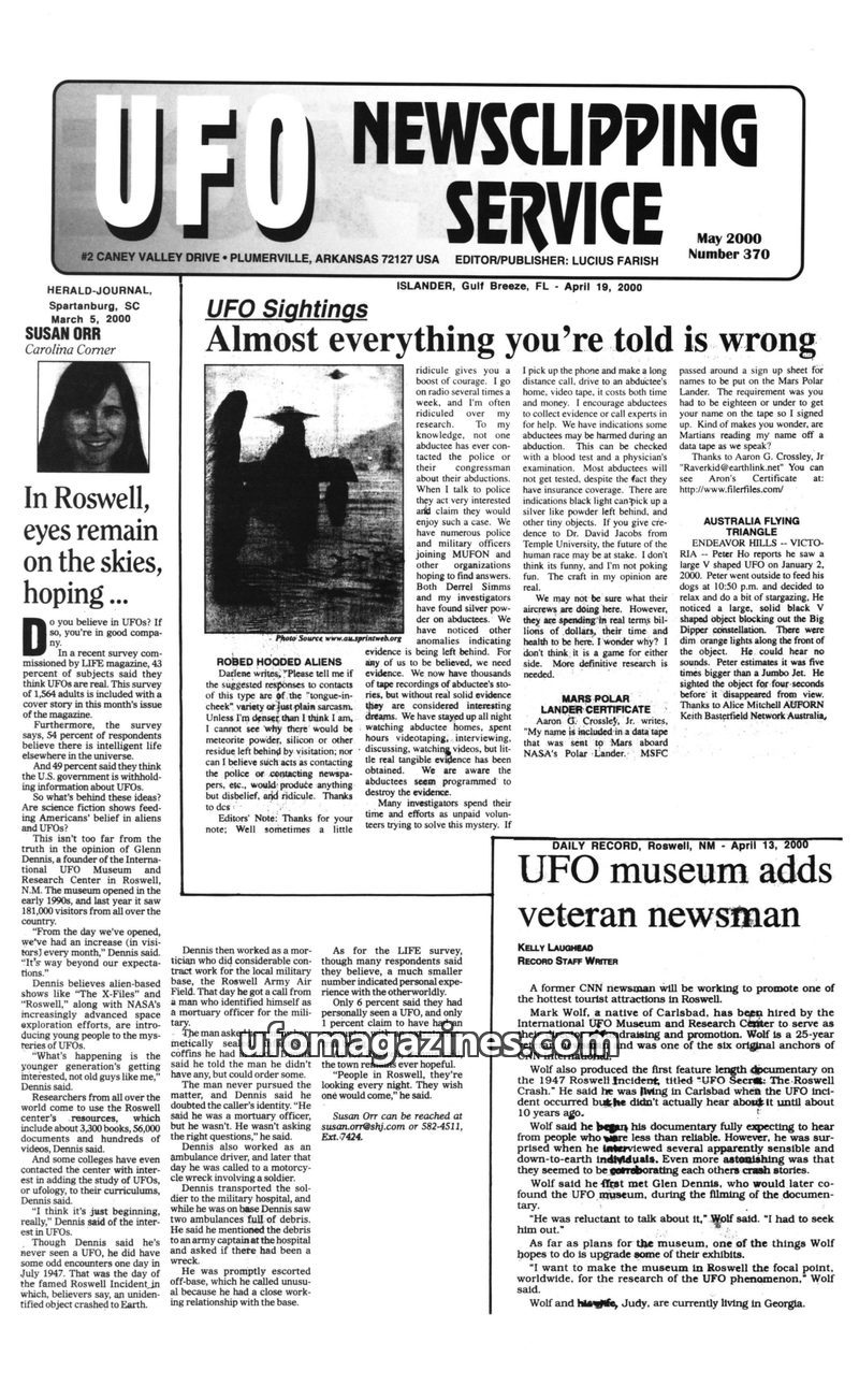 Cover of UFO Newsclipping Service - 2000 05 - no 370