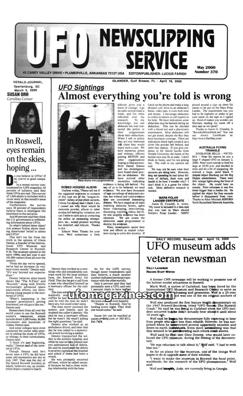 Cover of PROVINCE issue Feb. 27, 2000: THE RUSKIN UFOS