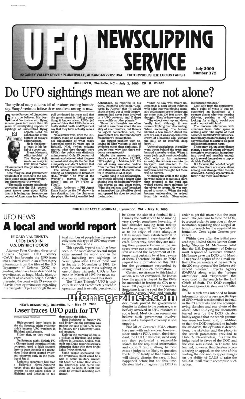 Cover of UFO Newsclipping Service issue Number 372: UFO NEWSCLIPPING SERVICE