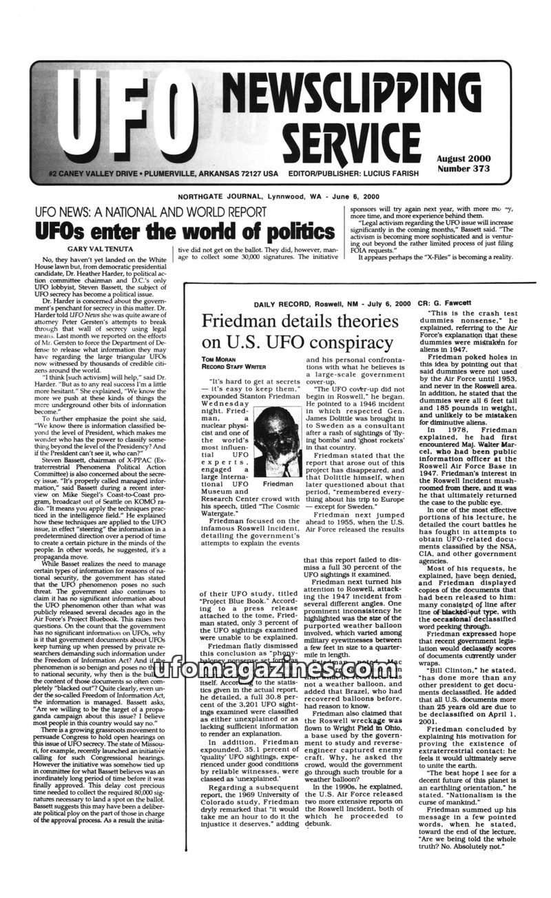 Cover of UFO Newsclipping Service - 2000 08 - no 373