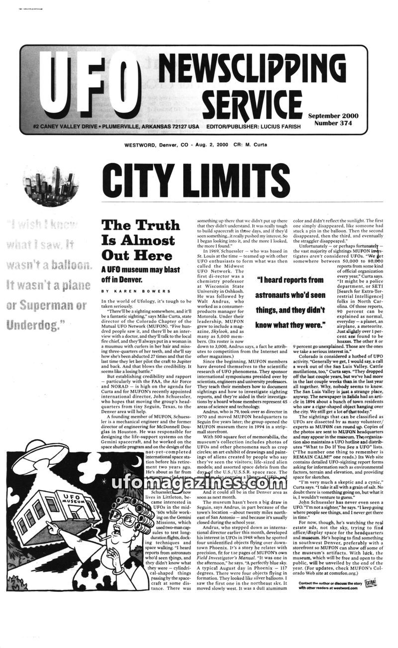 Cover of UFO Newsclipping Service - 2000 09 - no 374