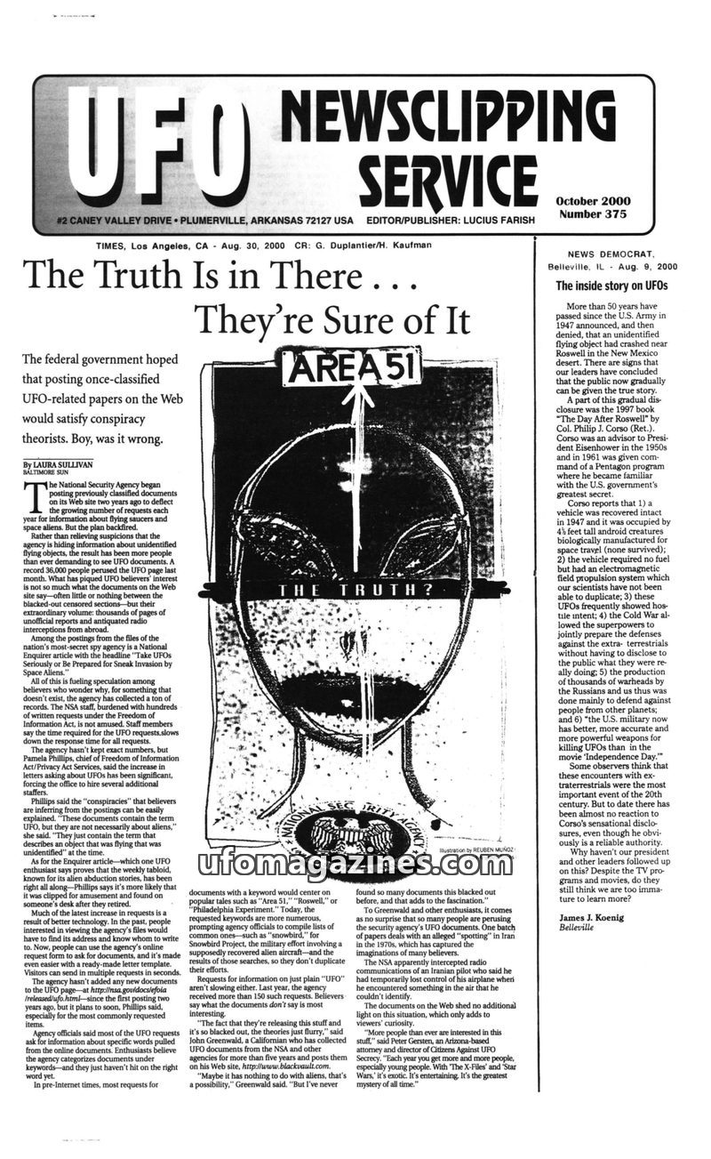 Cover of UFO Newsclipping Service - 2000 10 - no 375
