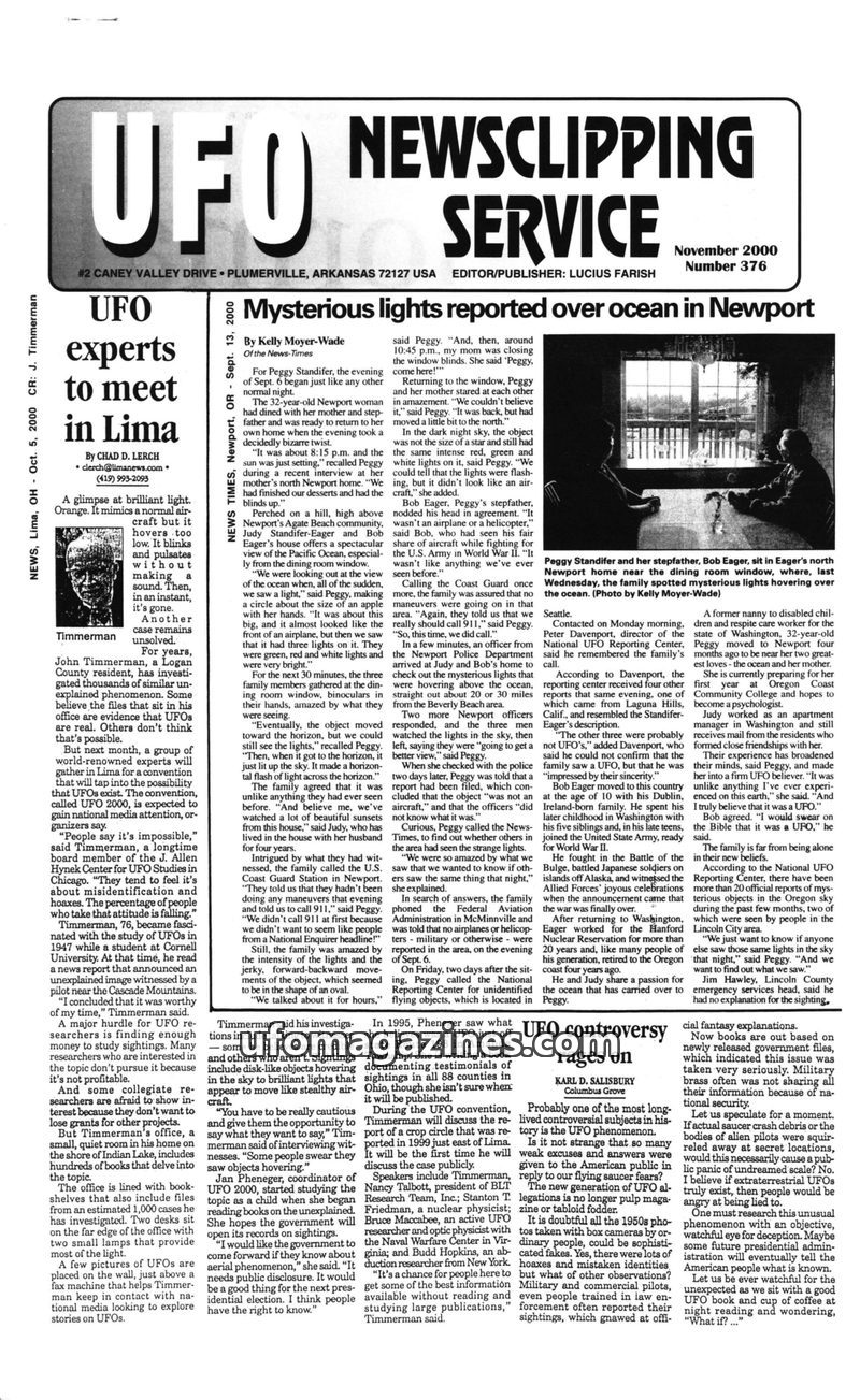 Cover of UFO Newsclipping Service - 2000 11 - no 376