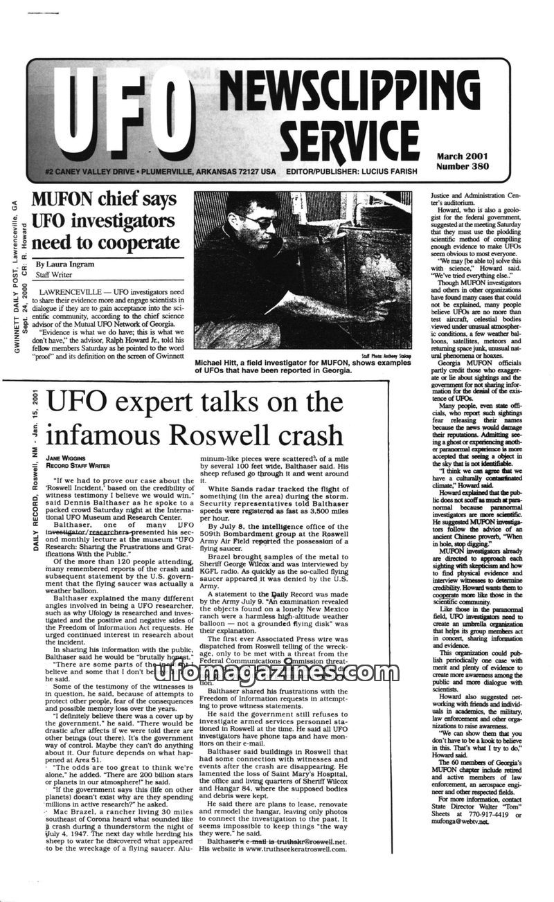 Cover of UFO Newsclipping Service - 2001 03 - no 380