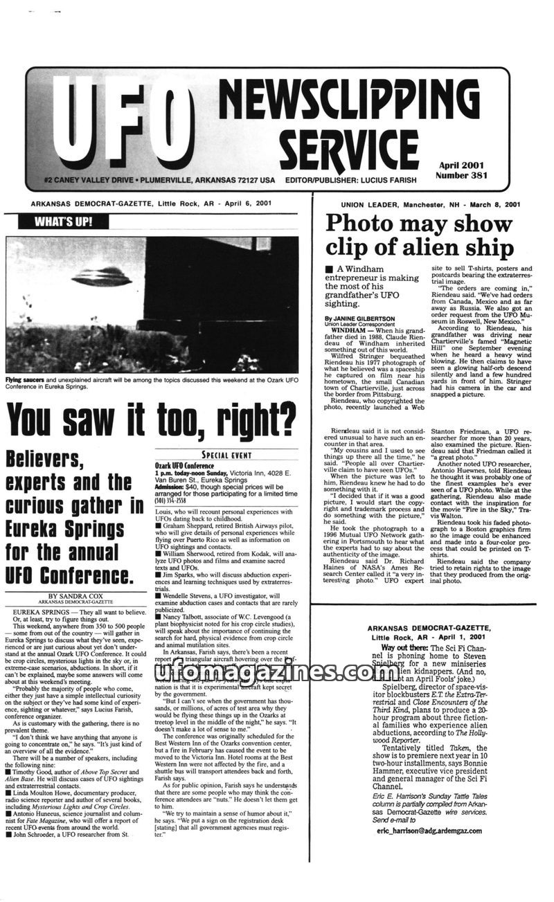 Cover of UFO Newsclipping Service - 2001 04 - no 381