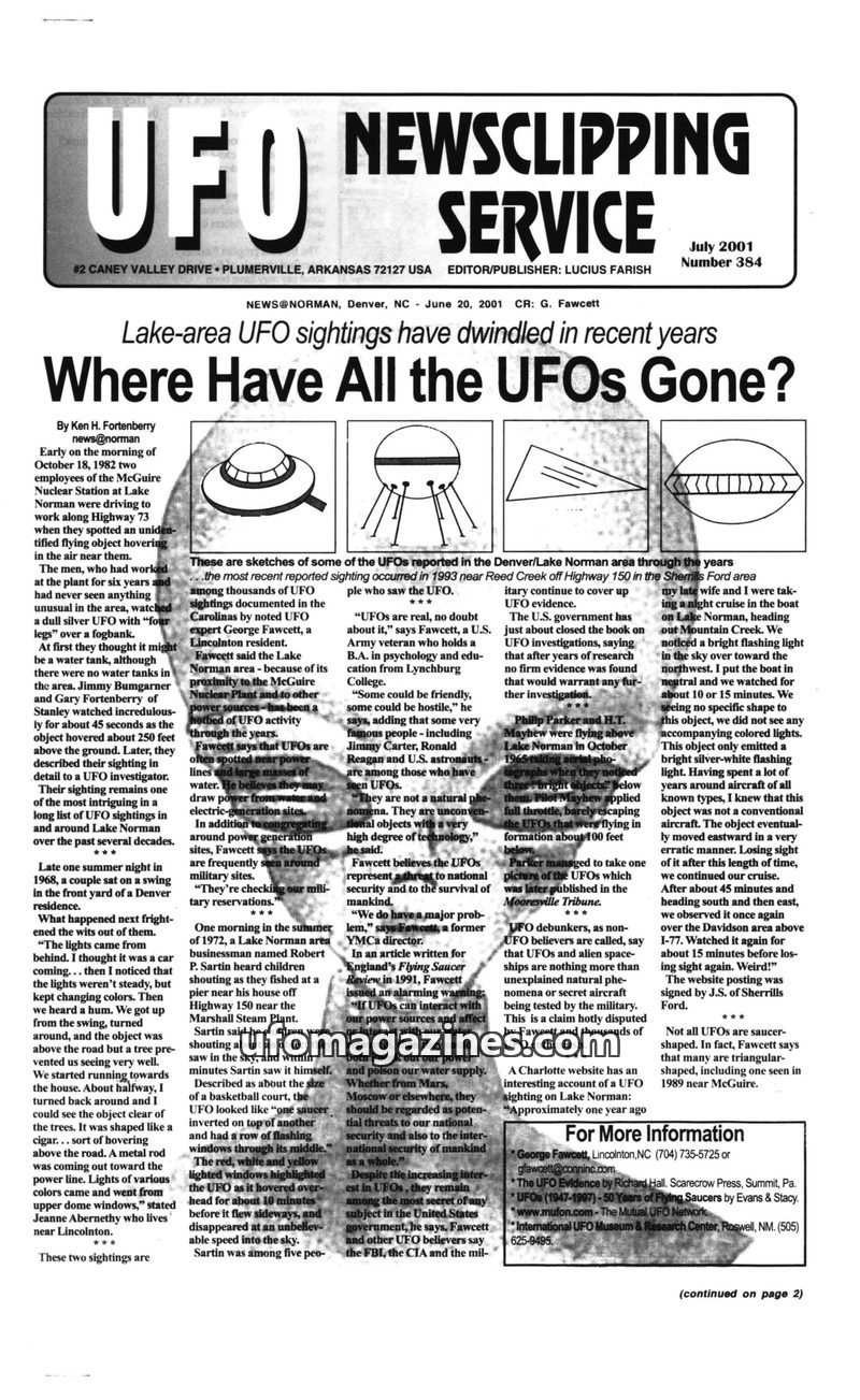 Cover of UFO Newsclipping Service - 2001 07 - no 384
