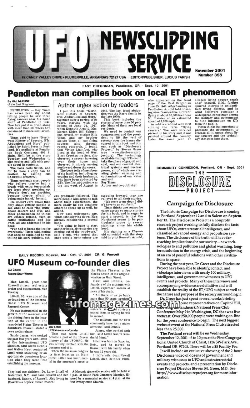 Cover of UFO Newsclipping Service issue Number 388: UFO NEWSCLIPPING SERVICE
