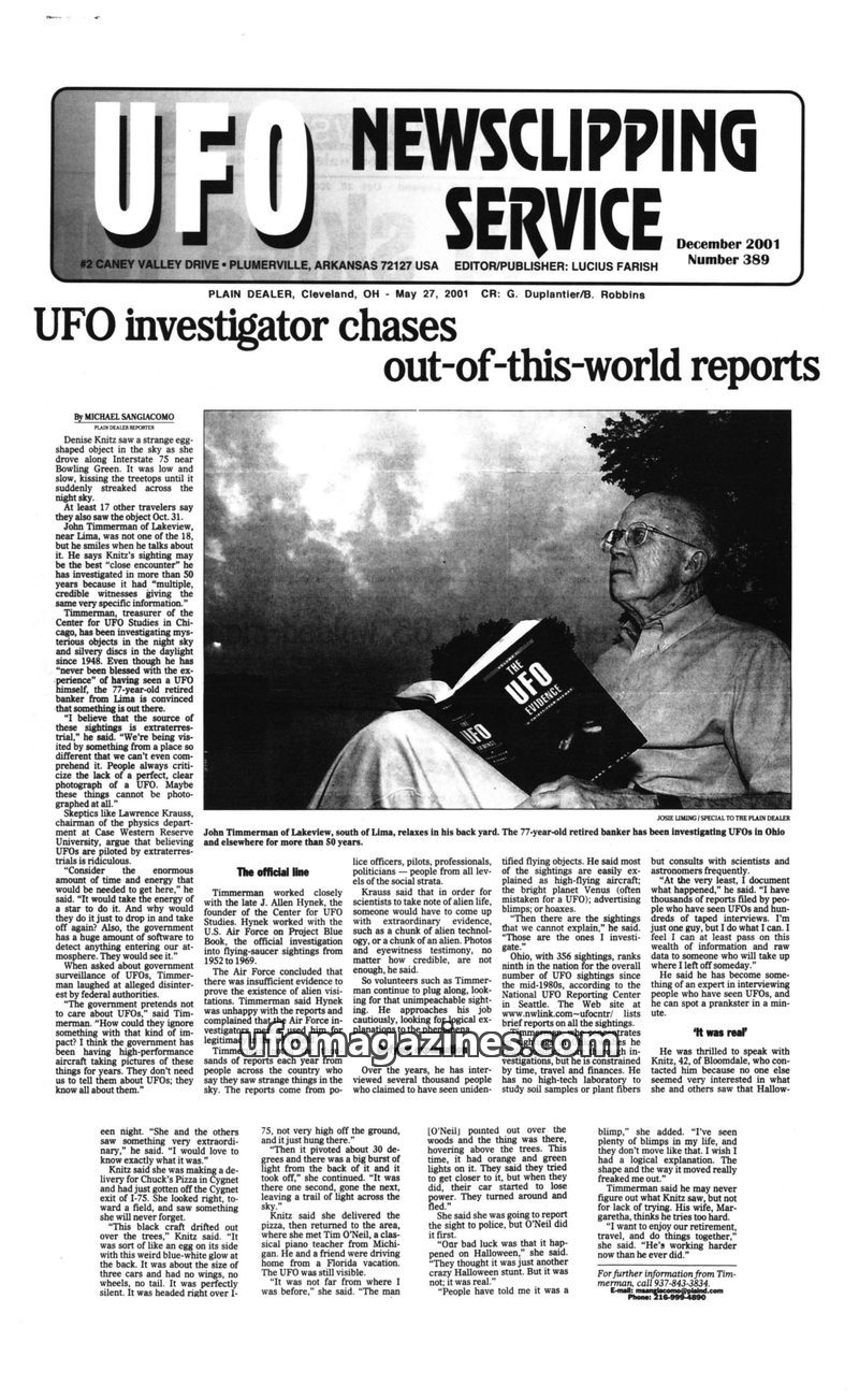 Cover of UFO Newsclipping Service - 2001 12 - no 389