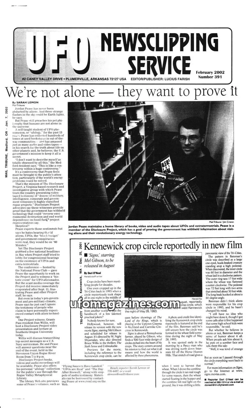 Cover of UFO Newsclipping Service issue Nov. 17, 2001: FOREIGN NEWS