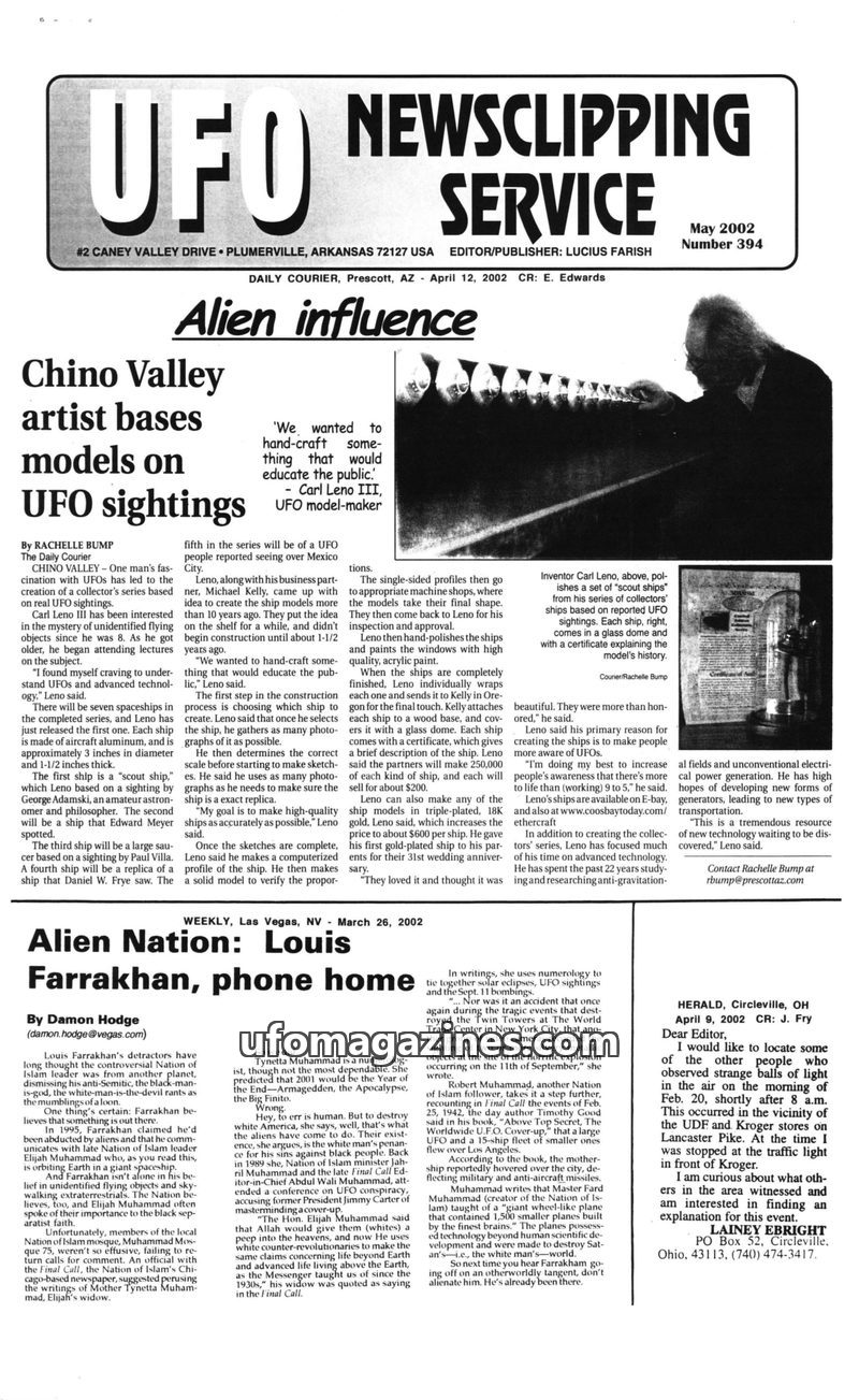 Cover of UFO Newsclipping Service - 2002 05 - no 394