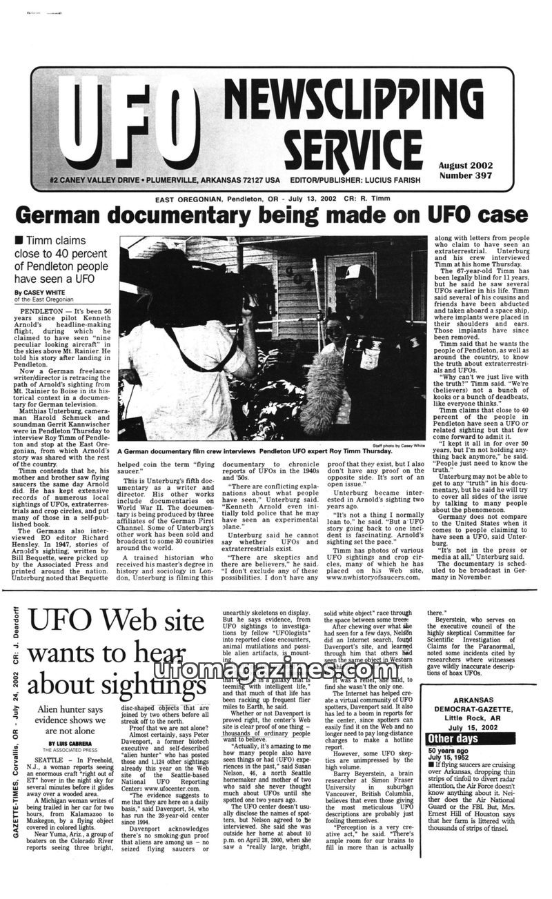 Cover of UFO Newsclipping Service - 2002 08 - no 397