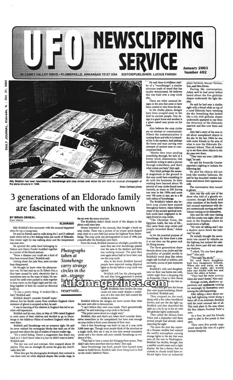 Cover of UFO Newsclipping Service issue Number 402: UFO NEWSCLIPPING SERVICE