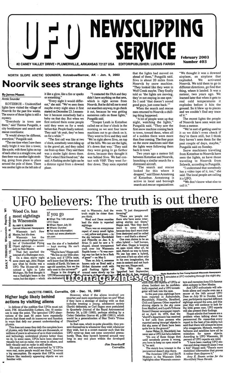Cover of UFO Newsclipping Service issue Number 403: UFO NEWSCLIPPING SERVICE