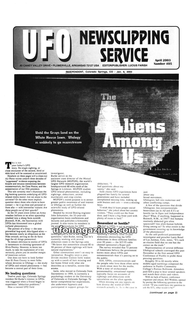 Cover of UFO Newsclipping Service - 2003 04 - no 405